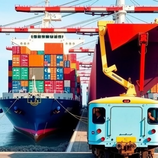 山东港口日照港率先试点铁路敞顶箱整列海运下水(图2) 山东港口日照港率先试点铁路敞顶箱整列海运下水(图2)